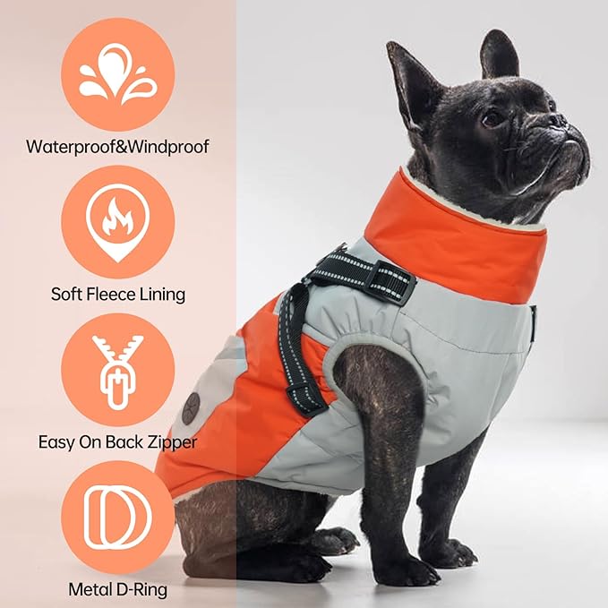 IECOii Dog Coat with Harness Built in -Orange