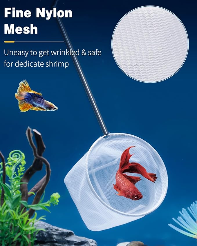 Pawfly Aquarium Shrimp Net Tiny Fish Tank Net with Extendable Stainless Steel Handle Fine Net Mesh for Shrimp Baby Fish Food Residue Debris Skimming Net for Small Ponds