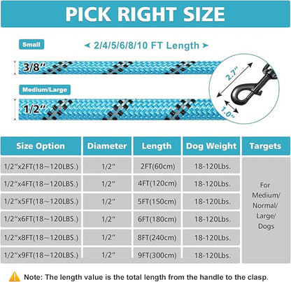 Rttochfy Dog Leash Heavy Duty 2/4/5/6/8/10 Foot (1/2" x5