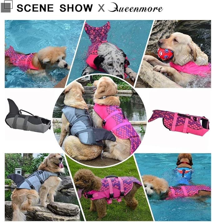 Queenmore Dog Life Jacket Ripstop Dog Safety Vest Adjustable Preserver with High Buoyancy and Durable Rescue Handle for Small