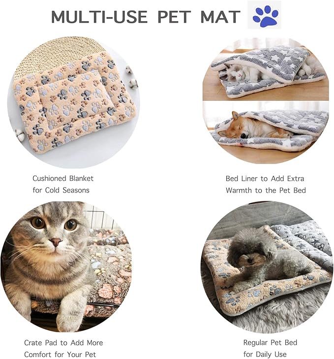 2 Pcs Pet Bed Mats. Ultra Soft Pet (Dog/Cat) Bed with Cute Prints. Reversible Faux Lambswool Kennel Pad for Medium Small Dogs and Cats. Machine Washable Pet Bed.