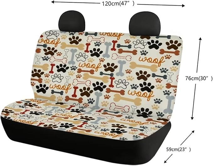 AFPANQZ Dog Paw with Bone Print Car Backseat Covers Dog Seat Cushion for Rear Seat Non-Slip Soft Car Seat Covers for Dogs
