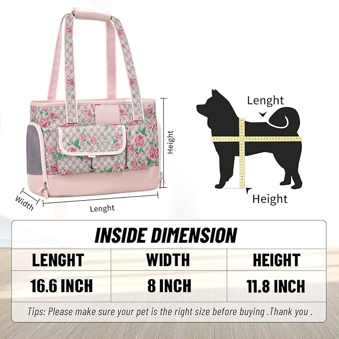 Dog Carrier, Cat Carrier, Pet Carrier, Foldable Waterproof Premium PU Leather Oxford Cloth Dog Purse, Portable Tote Bag Carrier for Small to Medium Cats and Small Dogs (Flower Pattern)