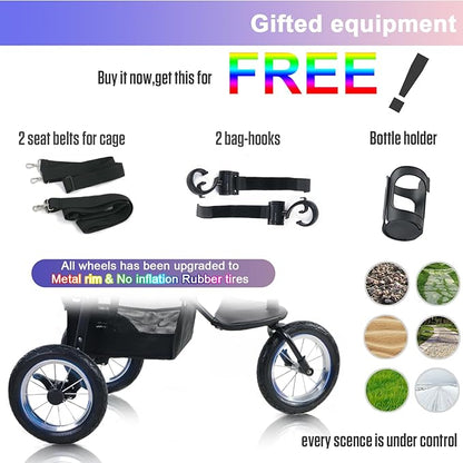 626W Upgradede Dog Stroller for Medium Dog Rope,3in1 Cat 3 Wheels