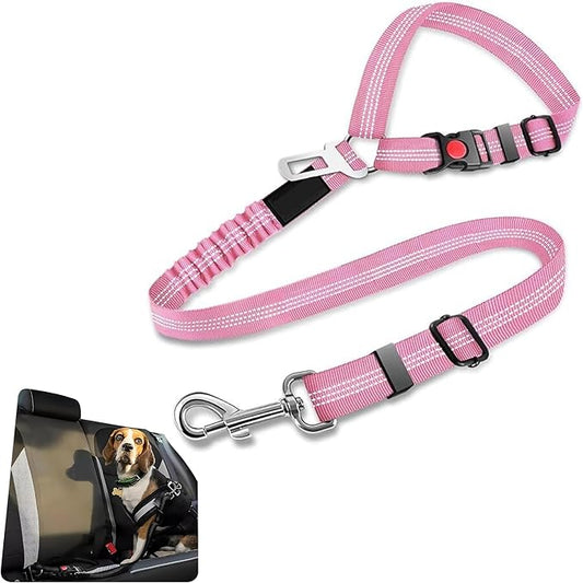 Best Dog Supplies Dog Car Seat Belt - Adjustable Buckle Design Elastic Nylon Vehicle Seatbelt Plus Durable Tangle-Free Headrest Harness - Perfect for Pets – Pink