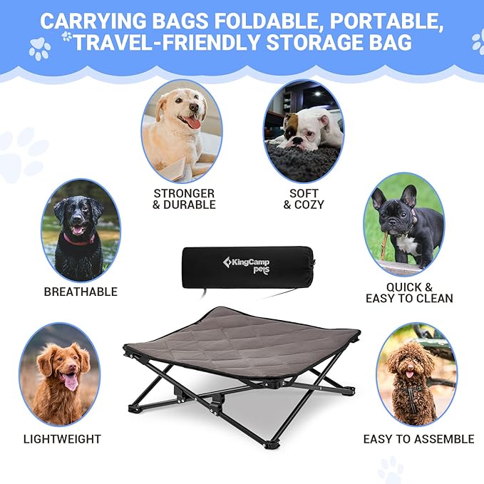 KingCamp Foldable Raised Dog Bed 27.6 in 12.2 in 5.7 in 110 lbs