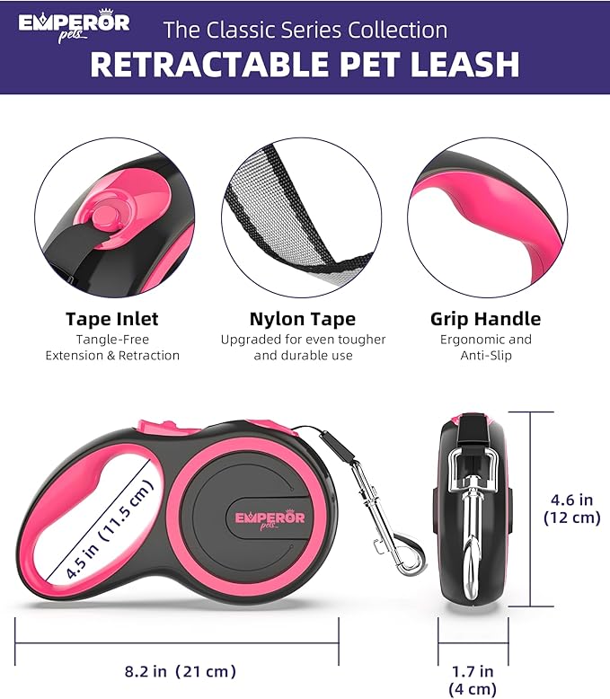Emperor Pets 26 ft Retractable Dog Leash Large Dogs 110lb, Large 26 ft, -PK26
