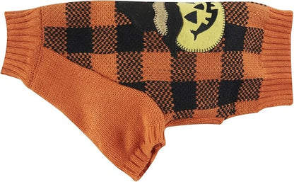 Orange Black Plaid Halloween Costume Clothes Pumpkin Dog Sweater for Large Dogs, X-Large (XL) Size