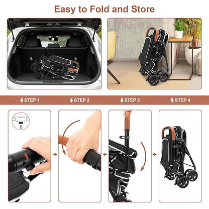 Double Pet Stroller for Dogs and Cats 4 Wheels,