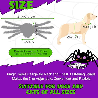 Dog Halloween Costumes, Furry Dog Spider Costume with 64 LED, Giant Spider Halloween Costume for Medium Large Dogs, Funny Dog Halloween Costumes for Cat Pet Halloween Party Cosplay (Green)