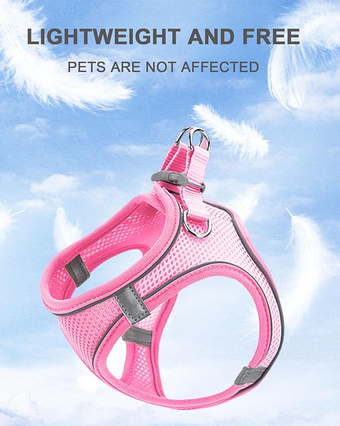 S Pink Soft Mesh Dog Harness and Leash Set,No Escape Easy Walk Puppy Harnesses for Training Walking， Reflective Adjustable Puppy Vest for Small Medium Dogs, Cats (Pink, S)