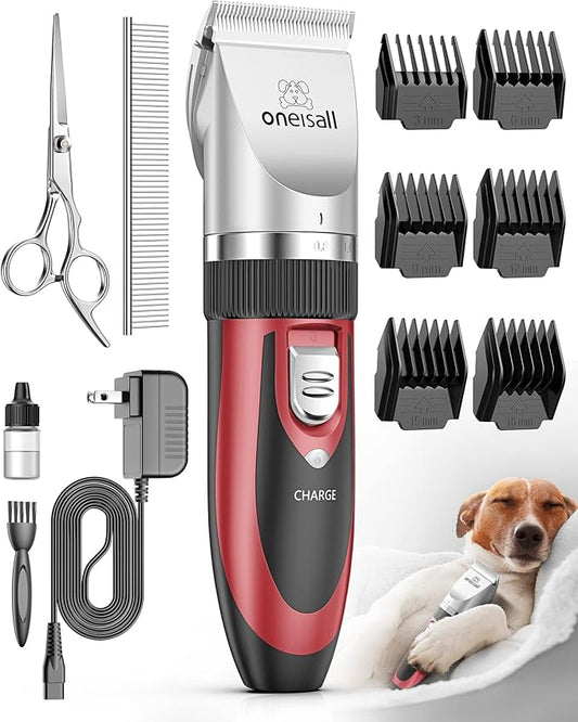 oneisall Dog Shaver Clippers Low Noise Rechargeable Cordless Electric Quiet Hair Clippers Set for Dogs Cats Pets