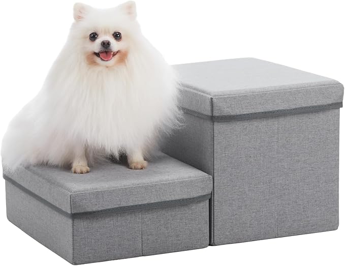 2 Step Folding Dog Step Stairs,Foldable Dog Stairs with 2 Storage Boxes for High Bed & Sofa,Pet Storage Stepper & Safety Ladder for Cats Dogs up to 60 pounds