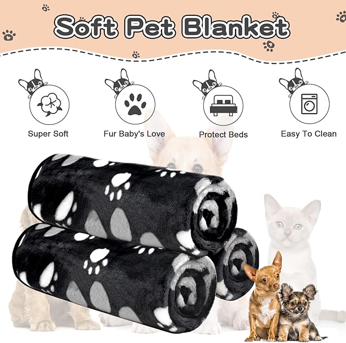 1 Pack 3 Dog Blankets for Small Dogs, Soft Fleece Dog Blanket Fluffy Pet Blanket Warm Sleep Mat Cute Paw Print Puppy Cat Blanket, Flannel Throw for Washable Dog Bed, Blanket for Dogs, 23"X16"