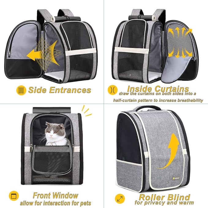 Texsens Pet Carrier Backpack with Window Blind for Small Cats Dogs, Ventilated Design, Safety Straps, Buckle Support, Collapsible, Designed for Travel, Hiking, Winter Outing, Outdoor, Go to Vet