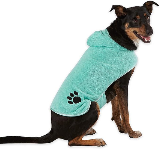 Bone Dry Pet Robe Collection, Embroidered Absorbent Microfiber Bath Robe with Adjustable Closure, for Dogs & Cats, Medium, Aqua