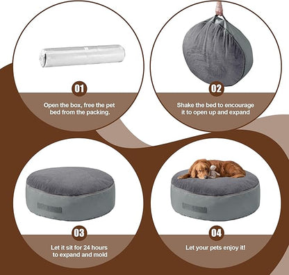 BALAPET Bean Bag Dog Bed Calming Dog Bed for Large Dogs with Removable Quilt Top & Washable Cover 30 inches Anti-Slip Round Fluffy Plush Dog Bed