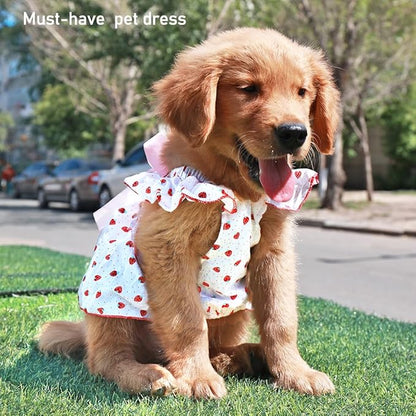 ANIAC Strawberry Dog Dress for Small Medium Dog Cotton Puppy Clothes Girl Dog Princess Dress Sleeveless Cat Outfit Bow Summer Pet Clothing (Strawberry
