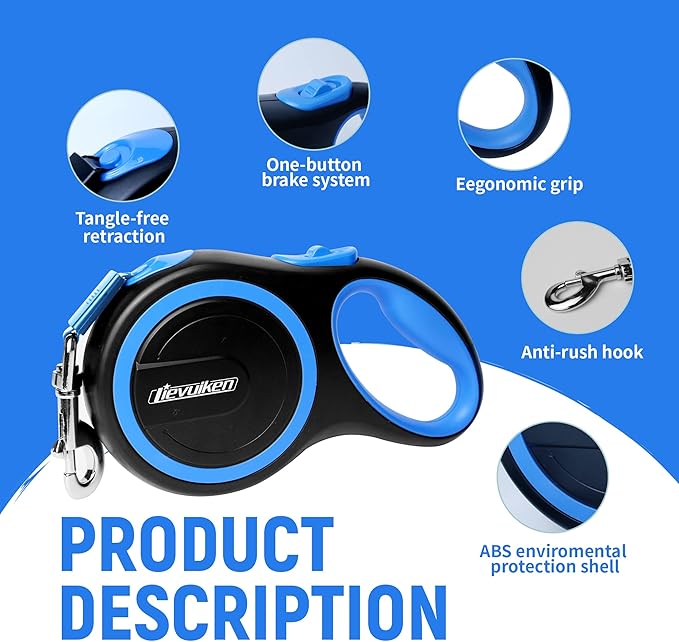 16 FT Retractable Dog Leash with No Tangle for Dog up to 44lbs