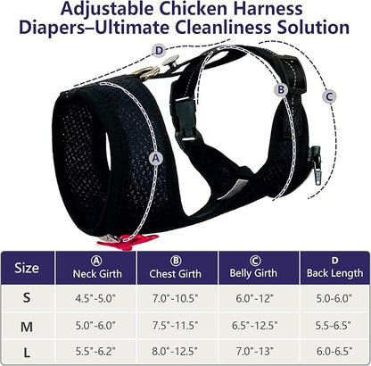 Chicken Harness Hen Size with 6ft Matching Leash – Adjustable, Resilient, Comfortable, Breathable, Large, Suitable for Chicken Weighing About 6.6 Pound,Black