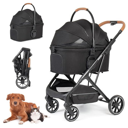 T6 Luxury Pet Stroller for Medium Dog Under 66lbs or 2 Small Dogs & Cats