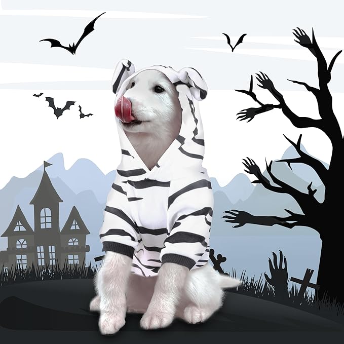 DELIFUR Large Dog Tiger Costume - White Tiger Halloween Costume for Medium Large Dogs Golden Retriever Labrador Rottweiler Cute Hoodie Outfit (White, XX-Large)