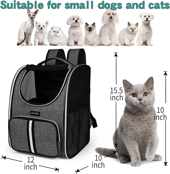 BAGLHER Pet Carrier Backpack, Ventilated Design, Pet Travel Backpack with Comfortable Shoulder Straps, Thicker Bottom Support, Two-Way Entrance Pet Carrier Backpack, Grey