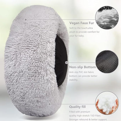 Extra Small Dog Bed Cute Grey Dog Bed Washable 19 inches Donut Fluffy Small Pet Beds 10 lbs