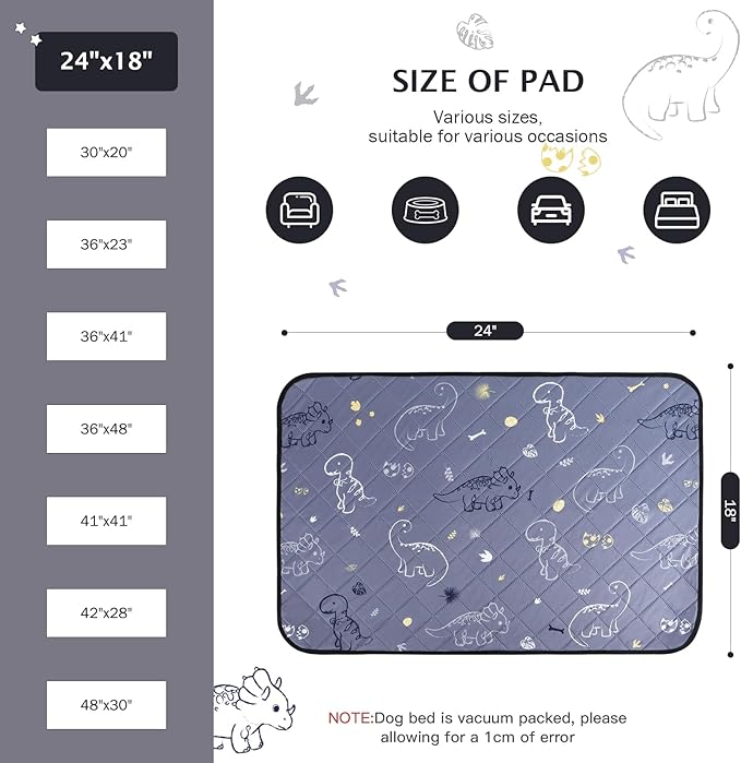 IEUUMLER Washable Pee Pads for Dogs 2 Pack EU007 (Gray 24"X18"-2pcs)