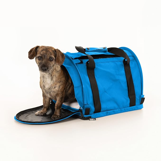 SturdiBag Pro 2.0 Pet Travel Carrier with Flexible Height for Cats and Dogs | Soft Sided Pet Carrier Bag with Safety Clips and Seatbelt Straps for Airplane or Car Travel | Medium, Blue Jay