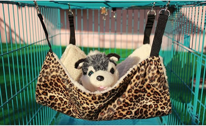 Pet Cage Hammock, Polyester Leopard Print Design Small Pet Animal Small Dog Puppy Cat Kitty Kitten Ferret Hanging Hammock Bed Sleepy Pad Comforter (Leopard Print Design)