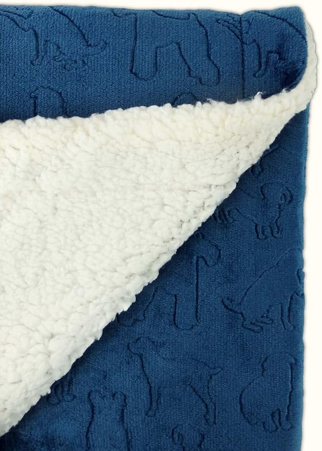 American Kennel Club Premium Velvet Sherpa Pet Blanket Soft and Warm Pet Throw for Dogs & Cats – 40”x30” - Navy