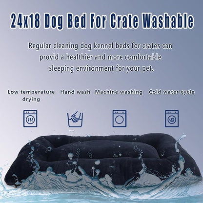 24x18 Dog Bed for Crate Washable,Puppy Bed for Crate 24inch Luxury Faux Fur Soft Cozy Pet Bed for 25lb Dog,24 Inch Dog Crate Bed with Anti-Slip Bottom Calming Anti Anxiety Comfortable Sleep(Navy Blue)