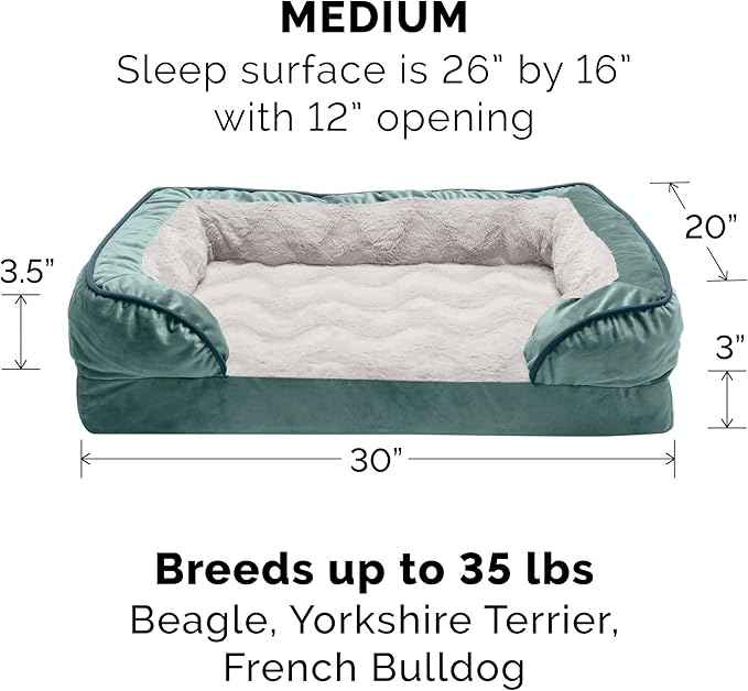 Furhaven Cooling Gel Dog Bed for Medium/Small Dogs w/ Removable Bolsters & Washable Cover 35 lbs