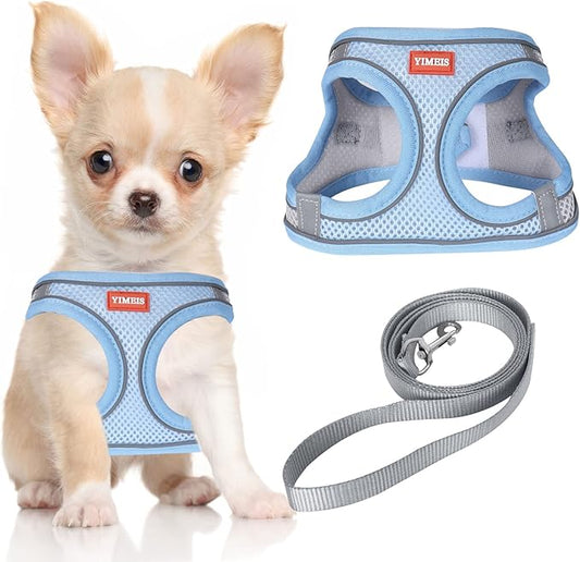 YIMEIS Dog Harness and Leash Set, No Pull Soft Mesh Pet Harness, Reflective Adjustable Puppy Vest for Small Medium Large Dogs, Cats (Greyblue, Small (Pack of 1))