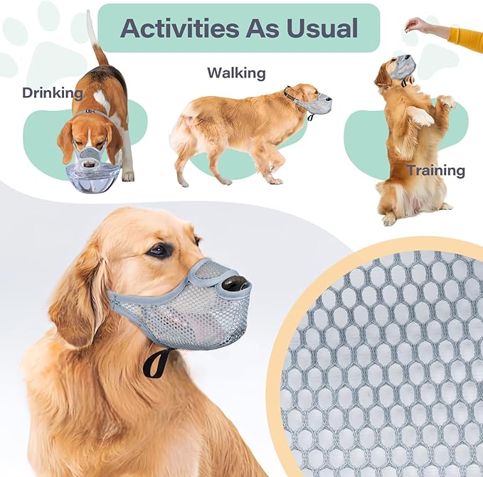 LUCKYPAW Dog Muzzle for Large Medium Small Dogs, Mesh Muzzle for Dog to Prevent Biting Chewing Licking Eating, Soft Dog Muzzle with Front Opening Design for Drinking Panting