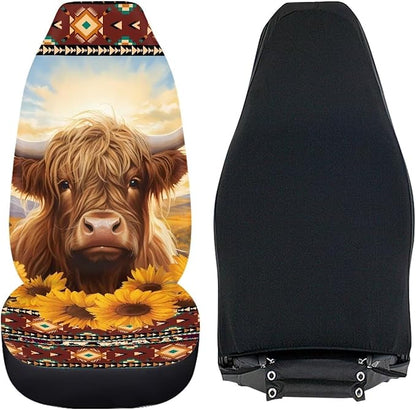 Highland Cow Sunflower Car Seat Covers for Front Seats SUV Truck Van Sedans Aztec Bucket Seat Covers for Women Men