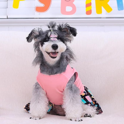 CuteBone Birthday Dog Dresses Velvet Holiday Small Dogs Clothes Onesie Pet Apparel Girl Puppy Skirt with Bow Hair Rope CVA48XS-D