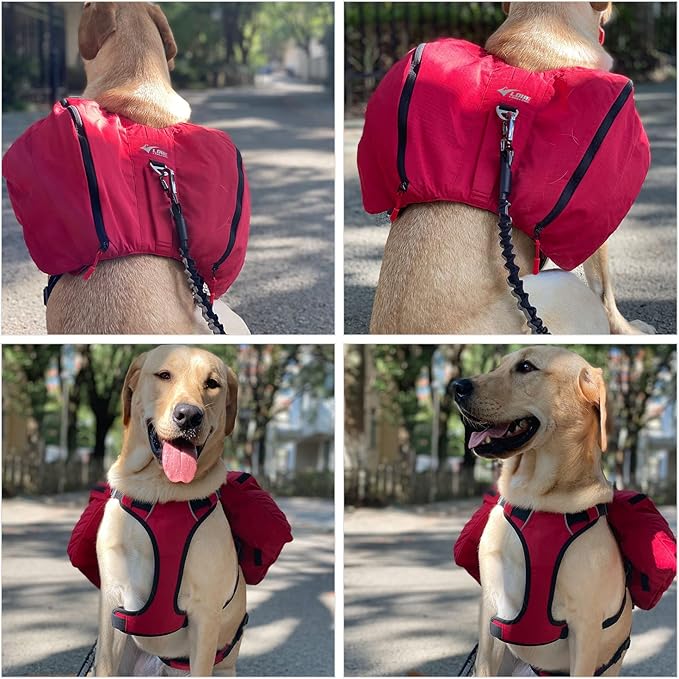 Lovelonglong Dog Backpack for Hiking, Multifunctional Dog Day Pack Zippered Travel Dog Saddle Bag Outdoor Hiking Backpack with 2 Capacious Side Pockets for Small Medium Large Dogs Red S