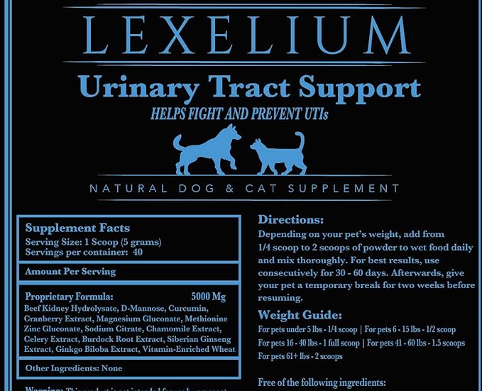 Organic Urinary Tract Infection UTI Support for Dogs and Cats - Fortified with Cranberry, D Mannose, and Curcumin - Optimizes Kidney & Bladder Function - Can Prevent Kidney/Bladder Stones - 200 G