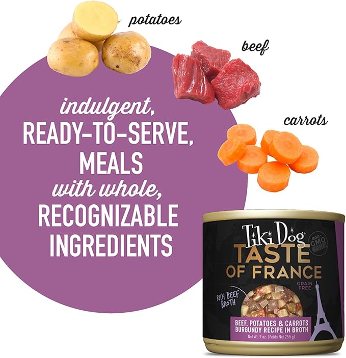 Tiki Dog Taste of The World Wet Dog Food, France Beef, Potatoes & Carrots, 9 oz. Cans (8 Count)