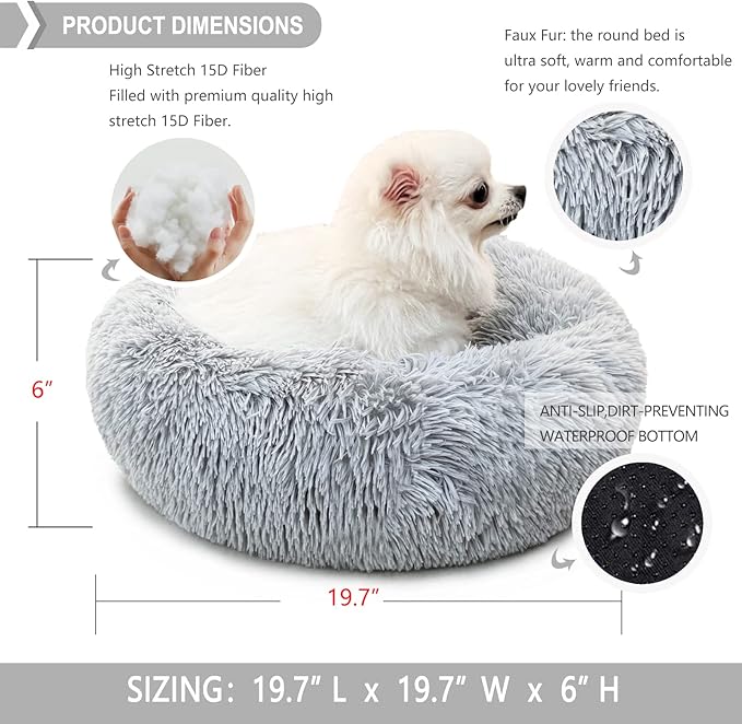 nononfish Dog Bed for Small Dogs，Gray Cute Plush ，19 inches 15 lbs