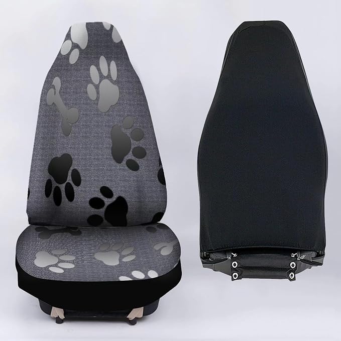 Grey Black Dog Paw Bones Printed Car Seat Cover only for Front