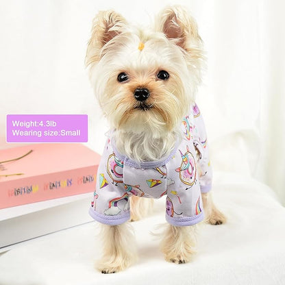 Pet Clothes Super Soft Dog Pajamas for Small Dogs Boy Girl Summer Dog Shirts Pjs Puppy Clothes 4 Leg Onesies Jumpsuit Clothing for Male Female Dogs Cat Pet Jammies Outfit (Large, Donut Purple)