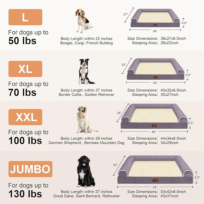 Large Dog Bed Orthopedic Washable: Beds Bolster XL Bed Big XLarge Dogs Egg Crate Foam Couch Sofa Waterproof with Removable Cover