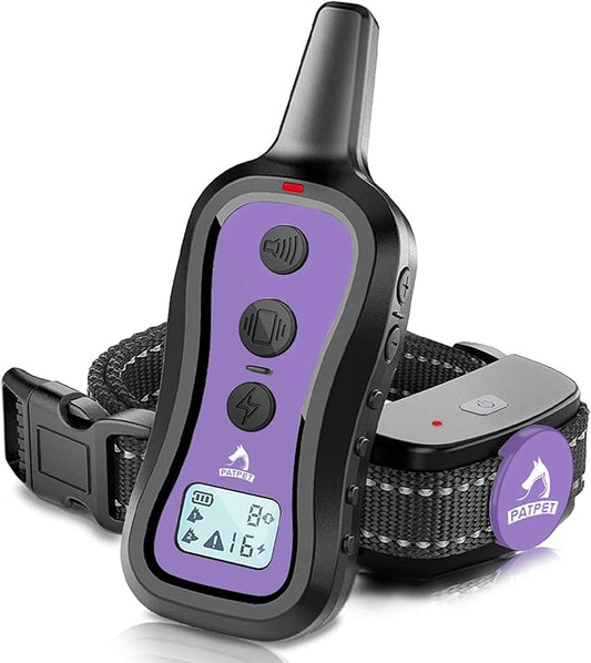 PATPET Dog Training Collar Dog Shock Collar with Remote - 3 Training Modes, Beep, Vibration and Shock, Up to 1000 ft Remote Range, Rainproof for Small Medium Large Dogs