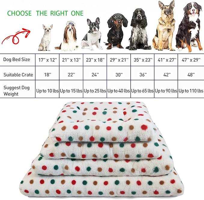 36 Dog Crate Pad Washable, Anti-Slip, Short Plush Fits 36x22 Dog Bed White with Colorful Dots Medium Dog Crate Beds