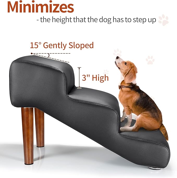 Senneny Black Faux Leather Dog Stairs 150 lbs, 3 Step