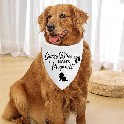 Pregnancy Announcement Dog Bandanas, Guess What? My Mom is Pregnant Reveal Scarf, Gender Reveal Photo Prop Pet Scarf Decorations Accessories, Baby Announcements Triangle Bandana for Dog Lovers, White