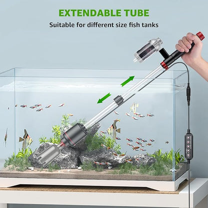 Aquarium Vacuum Gravel Cleaner: 24W Electric Fish Tank Vacuum Gravel with Strong Suction for Automatic Water Change, Wash Sand Remove Dirt Water Shower and Water Circulation, Timed Off